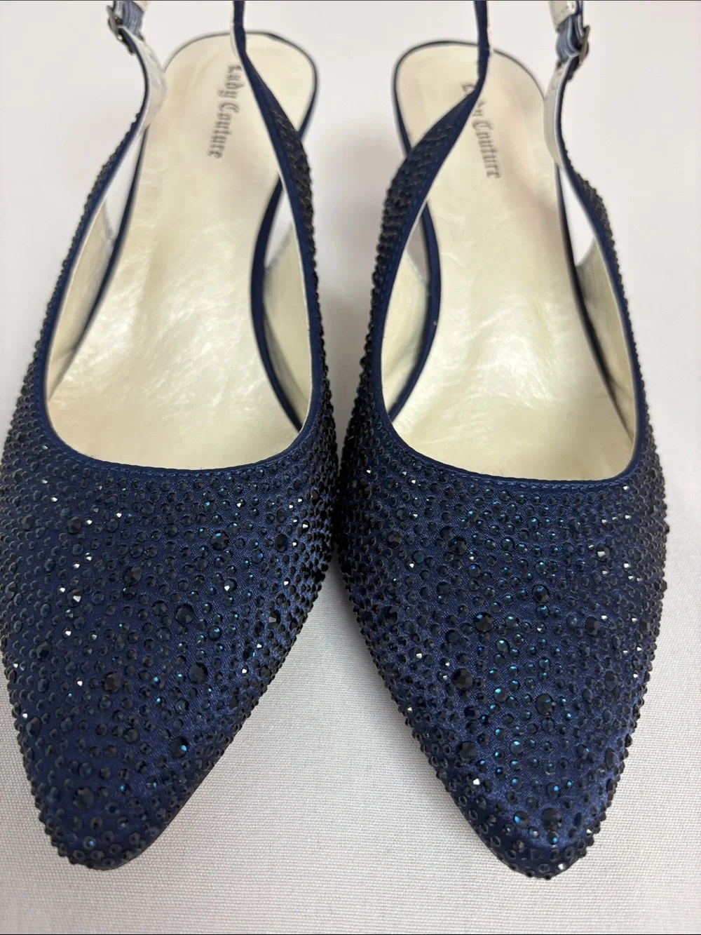 Lady Couture Onyx 40 Navy Rhinestone Slingback Heels Size 40